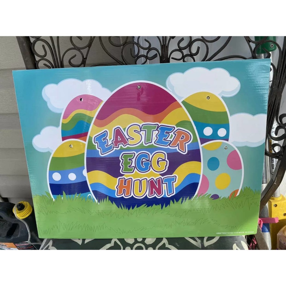 Lighted Light Up LED Happy Easter Egg Hunt Welcome Yard Stake Sign